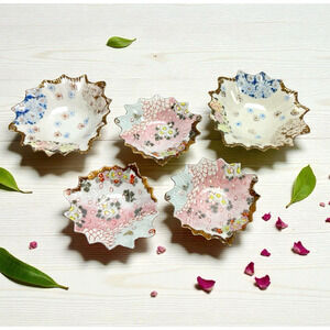 Antique Japanese Porcelain Hand Painted Serving Dishes (5) Meiji Era Scalloped